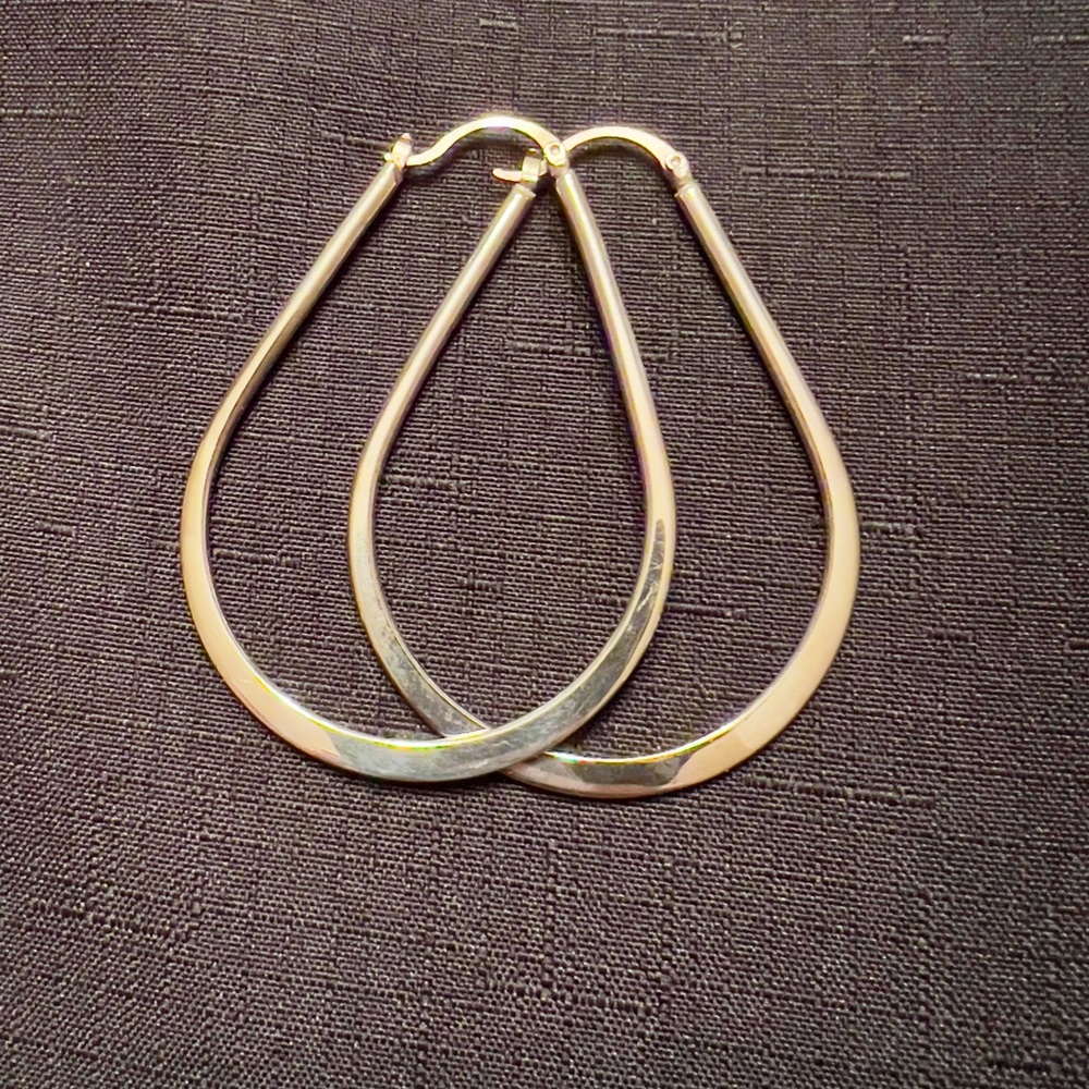 *Just sold* Large Vintage .925 Silver Pear Hoops. Substantial and solid.